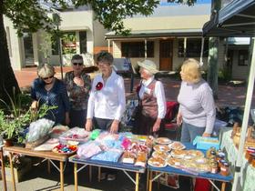 Mardie Troth, Judy Roberts, Joan Christie, Heather Wilford and Caroline O'Clery ready for customers