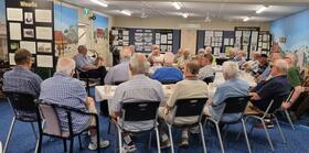 Melba Shedders listening to the centre's Family History Co-ordinator Peter Browning as he shares some of the many heritage stories we have to tell.